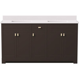 Canberra 61 in. W x 19 in. D Bath Vanity in Dark Chestnut with Cultured Marble Vanity Top in White with White Basins