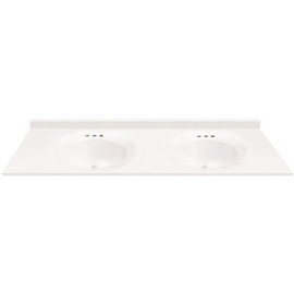 MagickWoods 61 in. W x 19 in. D Cultured Marble Oval Recessed Double Basin Vanity Top in White with White Basins