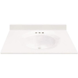 MagickWoods 37 in. W x 22 in. D Cultured Marble Oval Recessed Single Basin Vanity Top in White with White Basin