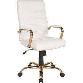 Flash Furniture White Leather/Gold Frame Office/Desk Chair