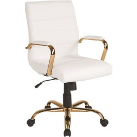 Flash Furniture 23 in. Width Standard White Leather/Gold Frame Faux Leather Task Chair