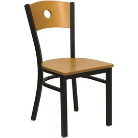 Flash Furniture Natural Wood Back/Natural Wood Seat/Black Metal Frame Wood Dining Chair