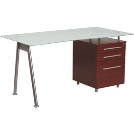 Carnegy Avenue 59 in. Rectangular Frosted Top/Mahogany 3 Drawer Computer Desk with File Storage