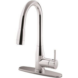 Symmons Sereno Single-Handle Pull-Down Sprayer Kitchen Faucet with Deck Plate in Polished Chrome