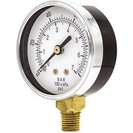 100 Series 2 1/2 Dial 1/4 npt Lower Mount 100 psi Pressure Gauge Utility Accessory