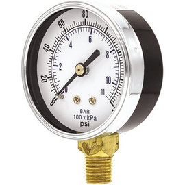 100 Series 2 1/2 Dial 1/4 npt Lower Mount 160 psi Pressure Gauge Utility Accessory