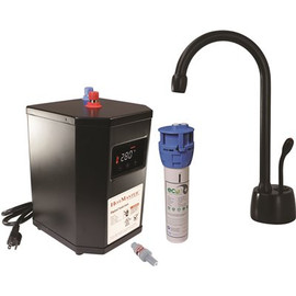 Westbrass 9 in. 1-Handle Hot Water Dispenser Faucet with HotMaster Digital Tank and In-line Water Filter, Matte Black