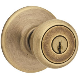 Kwikset Tylo Antique Brass Exterior Entry Door Knob Featuring Microban Antimicrobial Technology