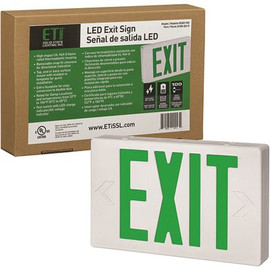 ETi 11 in. 60-Watt Equivalent White Integrated LED Green Letter Exit Sign with Built-in Battery Backup and Extra Faceplate