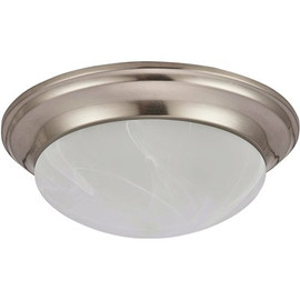 14 in. 2-Light Brushed Nickel Flush-Mount Ceiling Fixture with Alabaster Swirl Glass