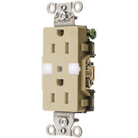 HUBBELL WIRING Commercial 15 Amp Tamper Resistant Decorator Nightlight Duplex Outlet, Ivory