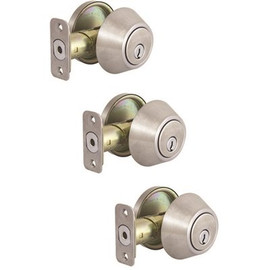 Defiant Stainless Steel Single Cylinder Deadbolt with KW1 Keyway Keyed Alike (3-Pack)