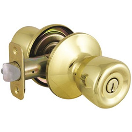 Defiant Waterbury Polished Brass Keyed Entry Door Knob with KW1 Keyway Keyed Differently