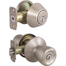 Waterbury Stainless Steel Keyed Entry Knob and Single Cylinder Deadbolt Combo Pack with a KW1 Keyway Keyed Differently