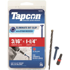 Tapcon 3/16 in. x 1-1/4 in. Star Flat-Head Concrete Anchors (75-Pack) Tapcon 3/16 in. x 1-1/4 in. Star Flat-Head Concrete Anchors (75-Pack)