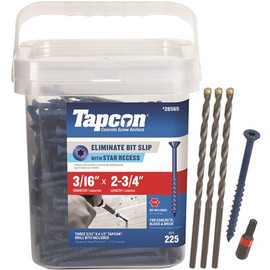 Tapcon 3/16 in. x 2-3/4 in. Star Flat-Head Concrete Anchors (225-Pack) Tapcon 3/16 in. x 2-3/4 in. Star Flat-Head Concrete Anchors (225-Pack)