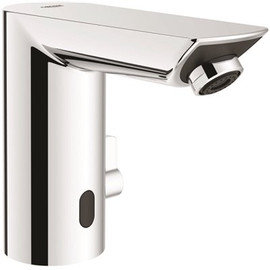 GROHE Bau Cosmopolitan Battery Powered Single Hole Touchless Bathroom Faucet with Temperature Control Lever StarLight Chrome