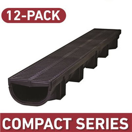 Compact Series 39.4 in. L x 5.4 in. W x 3.2 in. D Trench and Channel Drain Kit with Black Grates (12-Pack: 39.4 ft.)