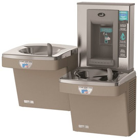 OASIS Contactless, Split-Level Drinking Fountain, ADA, Refrigerated and Filtered, with Contactless Bottle Filler in Sandstone