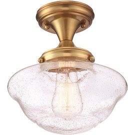 Design House Schoolhouse 9 in. 1-Light Satin Gold Semi-Flush Mount Light