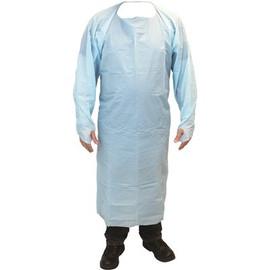 THE SAFETY ZONE Blue Cast Polyethylene CPE Coat Apron with Thumb Hole Sleeves and Waist Ties LG (10-Bag)