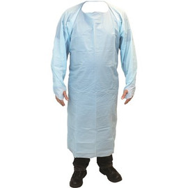 THE SAFETY ZONE Blue Cast Polyethylene CPE Coat Apron with Thumb Hole Sleeves and Waist Ties XL (10-Bag)