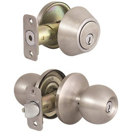 Defiant Saturn Satin Nickel Keyed Entry Door Knob and Single Cylinder Deadbolt Combo Pack with KW1 Keyway Keyed Differently