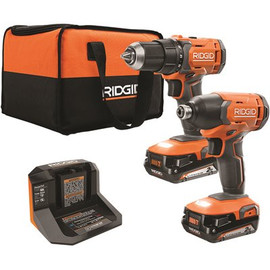 RIDGID 18V Cordless 2-Tool Combo Kit with 1/2 in. Drill/Driver, 1/4 in. Impact Driver, (2) 2.0 Ah Batteries, Charger, and Bag