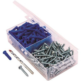 #10-#12 Ribbed Plastic Anchor w/Wings in Plastic Case (100 Anchors, 100 Screws & 1 Drill Bit)