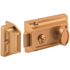 Prime-Line Night Latch and Locking Cylinder, Fits 1-3/8 in. to 1-3/4 in. Thick Doors Diecast Brass Painted