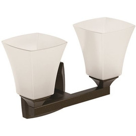 MOEN Voss 14.06 in. W x 9.5 in. H 2-Light Oil Rubbed Bronze Vanity Light with Frosted Glass Shade