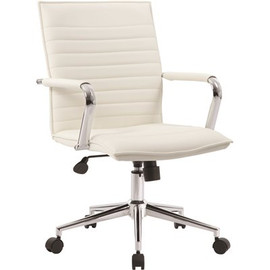 BOSS Office Products BOSS Mid-BackÂ White VinylÂ Desk Chair - Chrome Arms and Base