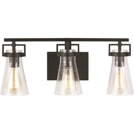 Generation Lighting Vess 3-Light Matte Black Bathroom Vanity Light with Clear Seeded Glass Shades