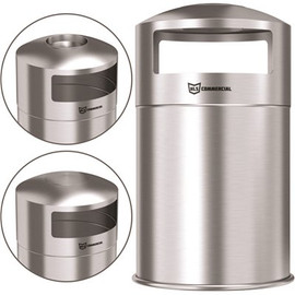 HLS COMMERCIAL 50 Gal. Outdoor Dual Side-Entry Stainless Steel Round Trash Can with Removable Ashtray