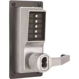 Kaba Simplex LP1000 Series Grade 1 Satin Chrome ADA Lever, SFIC Housing Less Core RH PIN Access Pushbutton Exit Trim