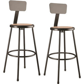 National Public Seating 30 in. Black Heavy Duty Steel Frame Stool With Backrest and Masonite Seat (Pack of 2)