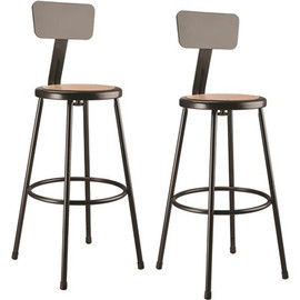 National Public Seating 30 in. Black Heavy Duty Steel Frame Stool With Backrest and Masonite Seat (Pack of 2)