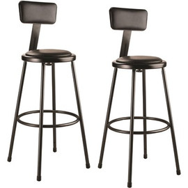 National Public Seating 30 in. Black Heavy Duty Steel Frame Vinyl Padded Stool with Backrest (Pack of 2)