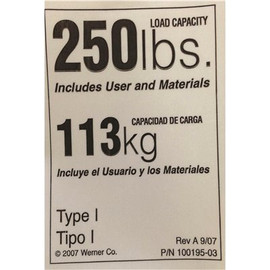 WERNER Replacement Duty Rating Label 250 lbs.