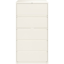 Hirsh HL10000 White 36 in. Wide 5-Drawer Lateral File Cabinet with Posting Shelf and Roll-Out Binder Storage