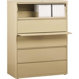 Hirsh HL8000 Putty 42 in. Wide 5-Drawer Lateral File Cabinet with Posting Shelf and Roll-Out Binder Storage