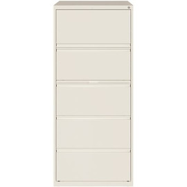 Hirsh HL10000 White 30 in. Wide 5-Drawer Lateral File Cabinet with Posting Shelf and Roll-Out Binder Storage