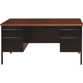 Hirsh Commercial 60 in. W x 30 in. D Rectangular Shape Black / Mahogany 5-Drawer Executive Desk with Double Pedestal Hirsh Commercial 60 in. W x 30 in. D Rectangular Shape Black / Mahogany 5-Drawer Executive Desk with Double Pedestal