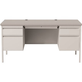 Hirsh Commercial 60 in. W x 30 in. D Rectangular Shape Black/Mahogany 5-Drawer Executive Desk with Double Pedestal Light Gray