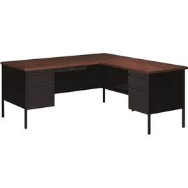 Hirsh Commercial 72 in. W x 66 in. D L Shape Black / Walnut 4-Drawer Executive Desk with Right Hand Return