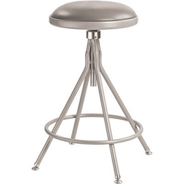 National Public Seating 24 -30 in. Height Adjustable Grey Backless Heavy Duty Metal Vinyl Padded Swivel Stool