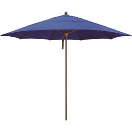 11 ft. Woodgrain Aluminum Commercial Market Patio Umbrella Fiberglass Ribs and Pulley Lift in Pacific Blue Sunbrella