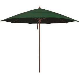 11 ft. Woodgrain Aluminum Commercial Market Patio Umbrella Fiberglass Ribs and Pulley Lift in Forest Green Sunbrella