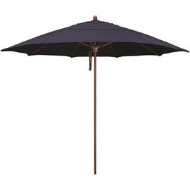 11 ft. Woodgrain Aluminum Commercial Market Patio Umbrella Fiberglass Ribs and Pulley Lift in Navy Sunbrella
