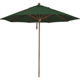 9 ft. Woodgrain Aluminum Commercial Market Patio Umbrella Fiberglass Ribs and Pulley Lift in Forest Green Sunbrella